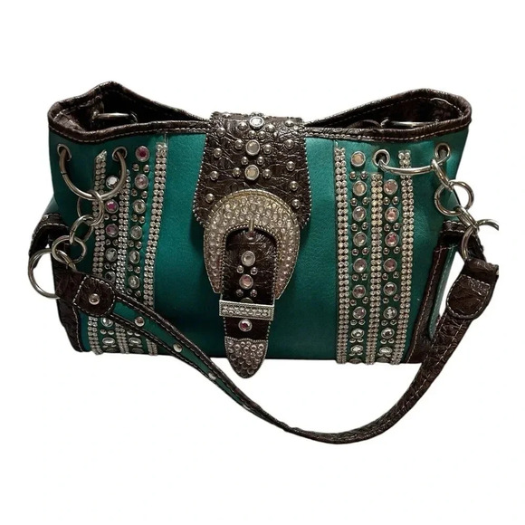 Ladies Western Bling Concealed Carry Turquoise Green Purse - Picture 3 of 16